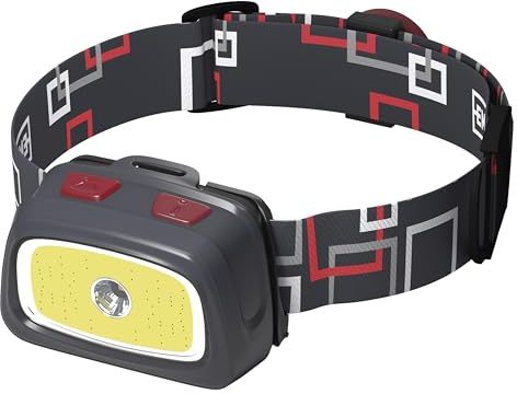 EMOS CREE XPG + COB LED Stirnlampe/Kopflampe für Outdoor mit SOS Pfeife, IP44 wasserdicht, stoßbeständig, 54 Meter Leuchtweite, 11 Modi, 330 Lumen E1801 Red XL