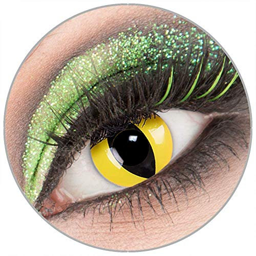 Farbige weiße 'CatEye' Kontaktlinsen mit Stärke -6,00 1 Paar Crazy Fun Kontaktlinsen mit Behälter zu Fasching Karneval Halloween - Topqualität von 'Giftauge'