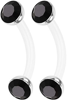 KJM FASHION 2 STK Flexibel Acryl Banana Barbell 1.2 mm 16gauge 8mm 5/16 Inch 3mm Halbe Kugel Eyebrow Helix Labret Daith Ohrringe Lip Piercing Schmuck 0916