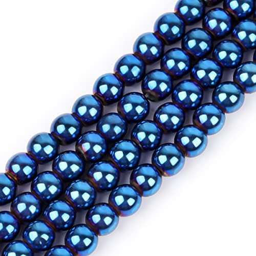 SHGbeads Schmuckperlen, Hämatit, magnetisch, rund, 4 mm, 38 cm, Blau, 6mm/Blue, 6 mm