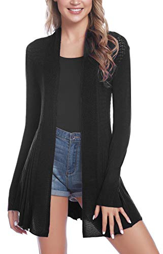 iClosam Strickjacke Damen Lang Cardigan Strickmantel Einfarbige Dünne Jacke Gestrickt Langarm Leicht Elegant Vorne Offen Sommer Strick Jacken