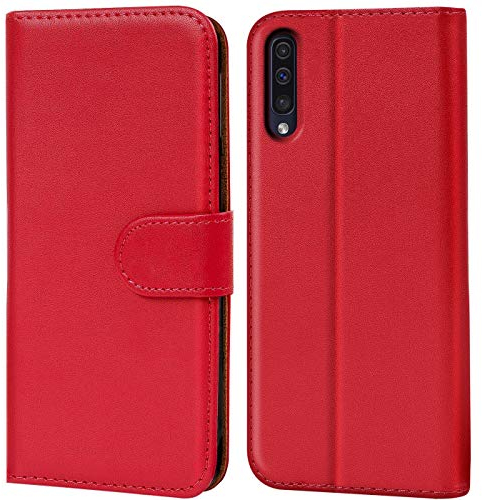 Verco Handyhülle für Galaxy A50 Hülle, Samsung A30s Hülle für Samsung Galaxy A50 Tasche PU Leder Flip Case Brieftasche - Rot