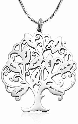 Namenskette Baum Kette mit Gravur 1 bis 10 Namen Familiennamen Halskette Lebensbaum Personalisiert Stammbaum Name Halskette für Mutter Mama Oma, 925 Sterling Silber/Gold/Rose Gold