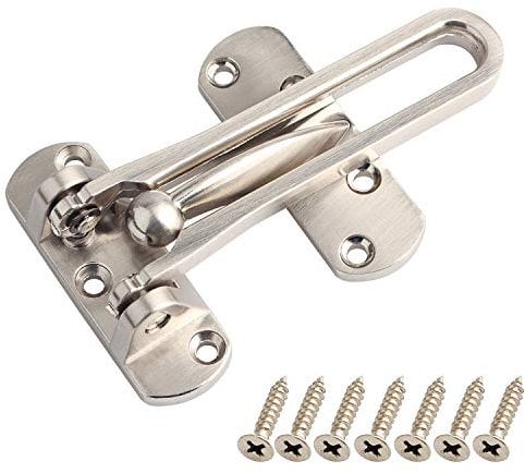SAISN Door Reinforcement Lock Latch Swing Bar Lock for Home Security Front Door Locks for Kids Thicken Solid Aluminium Alloy (Silver)
