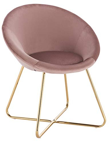 WOLTU 1x Sedie sala da pranzo Sedie cucina moderne poltrona, Adatte per Sala pranzo Soggiorno, Camera da Letto, Schienale, Tessuto di velluto, Oro Metallo, Rosa BH217rs-1