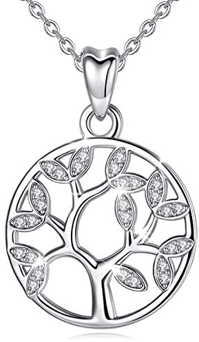 Halskette mit Anhänger Baum des Lebens Sterling-Silber 925 Zirkonia 45,7 cm Silberkette inkl. Geschenkbox Damen Yggdrasil Crann Bethadh Geschenk mit Silberkette