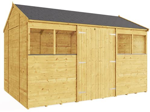 BillyOh Garden Storage Shed 12 x 8 | Wooden Garden Shed with Floor, Roof and Felt | Expert Reverse Apex Outdoor Storage Sheds Building (Windowed, 12x8)