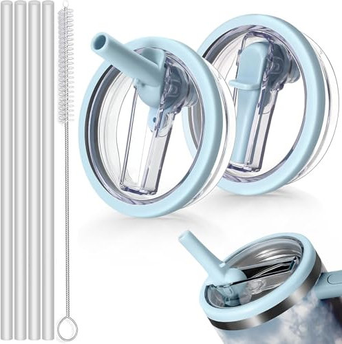 2 Stück Stanley cup Deckel 40oz,Auslaufsicherer Ersatzdeckel für Stanley Cup mit 4 Trinkhalmen and 1 Strohhalm Bürste,Strohhalm Bürste Ersatzdeckel für Stanley Cup Zubehör Winter Schlauchtuch