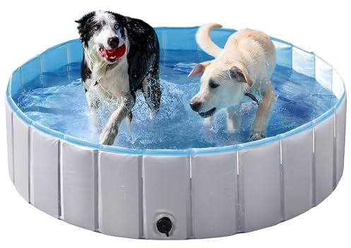 Yaheetech Hundepool faltbar, Planschbecken für Hunde 120 x 30 cm, Anti-Rutsch-Platten, Schnelle Entwässerung, Hundebadewanne mit Badebürste & 4 Flicken, Swimmingpool Verdickt PVC, Grau