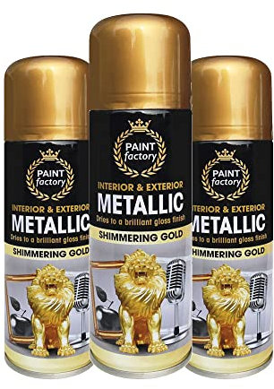 Classic Signature - 3 x Metallic Shimmering Gold Spray Paint 200ml - Multi-Purpose Use, Spray for Metal and Wooden Furniture, Ornaments, Decorative Items and Much More for Interior & Exterior