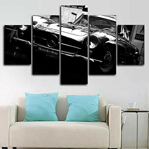 Leinwanddrucke 5 Stück Kunstdruck Wandbild Amg Schwarzer Custom-Sportwagen Mehrteilig Aufhängen Bilder Für Wohnzimmer Wohnkultur,Hd Gedruckt Rahmen Segeltuch Malerei 125X60Cm