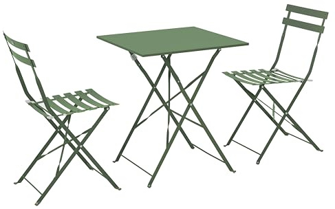 Oviala Table de Jardin et 2 chaises Acier 60 cm Vert Cactus