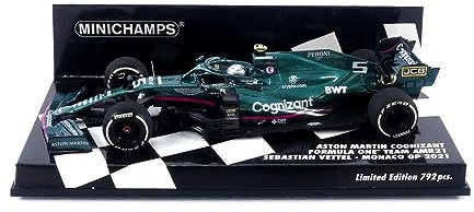 Minichamps 417210605 1:43 Aston Martin Cognizant Formel 1 Team AMR21-Sebastian Vettel-Monaco GP 2021 Sammlerstück Miniaturauto, Mehrfarbig