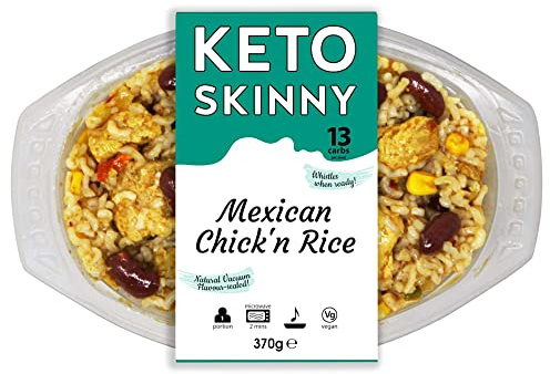 Keto Skinny Chilled Mexican Chick'n Rice (Pack of 4, 370g) - High Protein, Nutritious Konjac Rice, Zero Sugar Keto Paleo Diet Food - Gluten Free, Low Fat Ready to Eat Meals