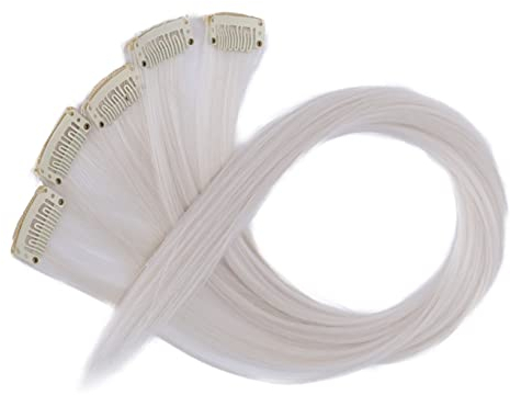 CAISHA 5 Teile Set 60cm Bunte Strähne Strähnchen Clip in Extension Haarverlängerung Glatt Langhaar Haarteil Weißblond BST115