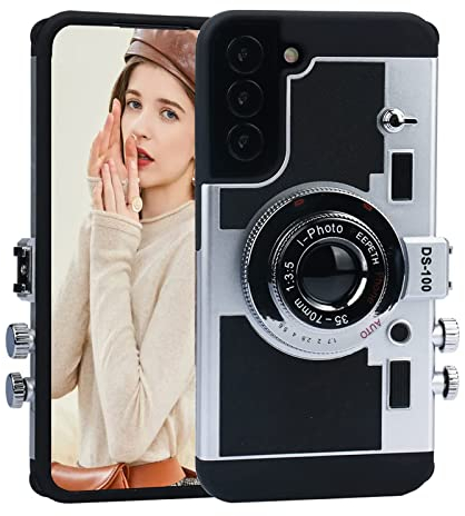 YAKVOOK Emily in Paris Schutzhülle für Samsung Galaxy S21, einzigartiges cooles 3D-Kamera-Design [langes Schlüsselband] PC-Rückabdeckung + weiche Silikon-Stoßfeste Schutzhülle (Galaxy S21, Schwarz)