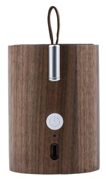 Gingko Design Drum Light Bluetooth Speaker – Walnut Wood Finish – Wireless Portable Speaker with Ambient LED Light – Modern Table Lamp with Rechargeable Battery – Unique Gift for Home or Office