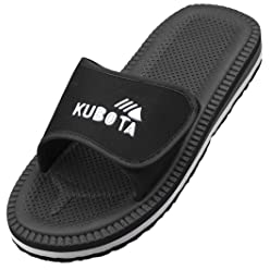 Kubota Claquettes à scratch Homme – Sandales été – Claquettes avec fermeture auto-agrippante – Chaussures pour piscine et plage – Chaussons – Noir – 44