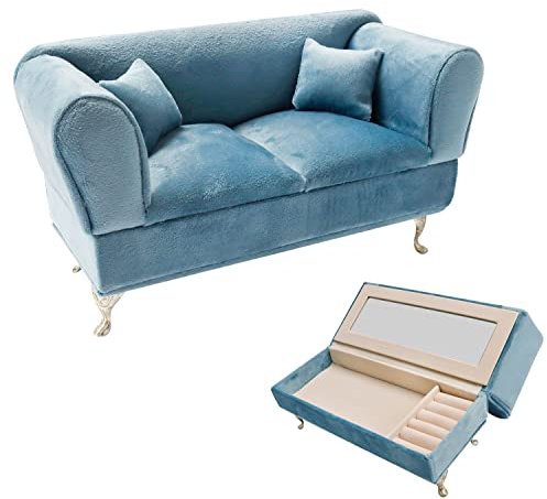 X Hot Popcorn Puppenhaus-Möbel, Maßstab 1/6, Miniatur-Puppenhaus-Sofa, Schmuckkästchen, Puppenhaus-Möbel, Vintage, Miniatur-Sofa, Samt, Ohrringe, Halskette, Armband, Aufbewahrungsbox