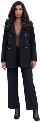 Roman Originals Double Breasted Military Coat for Women UK - Ladies Everyday Holiday Autumn Winter Long Sleeves Comfy Soft Evening Vacation Work Smart Party