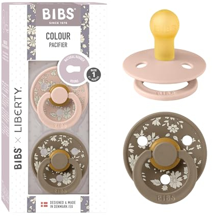 BIBS Colour Liberty Schnuller 2er-Pack, BPA-frei, Kirschform Nippel. Naturkautschuk/Latex, Hergestellt in Dänemark, Größe 1 (0-6 Monate), Capel Blush