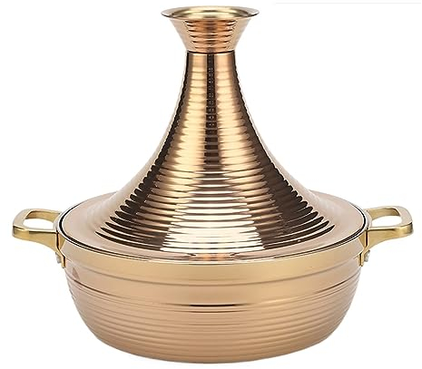 FCSHFC Tajine Topf, Drei Etagen Edelstahl 304 Verdicken Tagine Marokko Mit 2 Griffen Verbrühungsschutz Silikon Handschuhe for Anders Kochen Stile (Color : Gold, Size : 22cm)