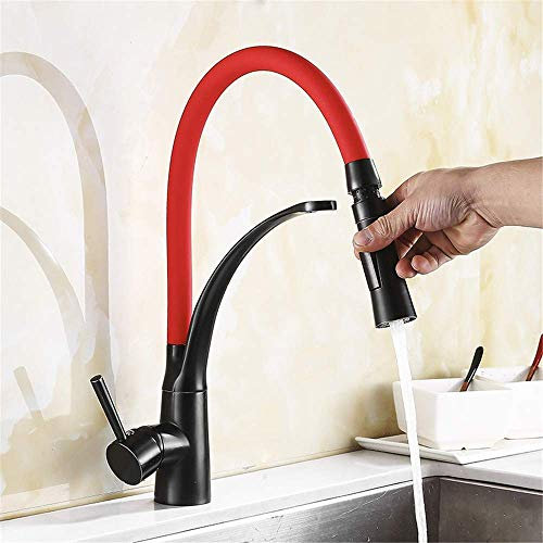 Schwarzer Orb-Lack-Küchenarmatur Küchenarmatur mit flexiblem Universal-Sprühkopf, rot, antik, mit Luftsprudler, Einhand-Bleifrei, Health Leader, Mischbatterie für warmes und kaltes Wasser