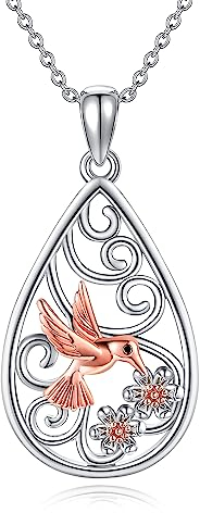 POPLYKE 925 Sterling Silber Kolibri Halskette Filigrane Träne Anhänger Kolibri Schmuck für Damen Geschenke Geburtstag