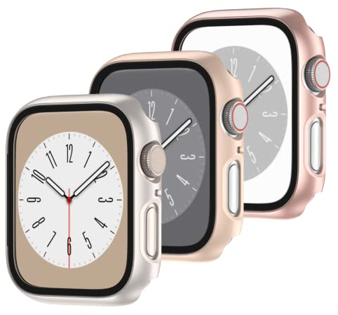 YJLink 3 Stück Hülle für 41mm Apple Watch Series 9/Series 8/Series 7 Gehäuse,iWatch Hard PC Schutzhülle Mit Glas Displayschutz,Schutzfolie Gesamtblasenfreie für iWatch S9 S8 S7 Zubehör 41mm