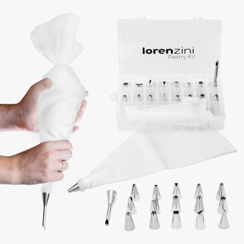 Lorenzini, Saccapoche Per Dolci Professionale - Sac A Poche Silicone Bianco Con 16 Beccucci Decorazione E Farciture - Sac a Poche Pasticceria Accessori Professionali, Adattatore, Spazzola di Pulizia