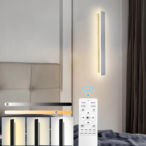 ZTWLEED LED Wandleuchte Innen Dimmbar,22W Wandlampe mit Fernbedienung 2.4GHz,10-100% Helligkeitseinstellung Wandbeleuchtung für Schlafzimmer Wohnzimmer Korridor Treppenhaus,Weiß 60CM 110-240V