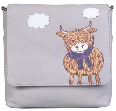 Mala Leather Highland Cow Premium Leather Crossbody Bag (Grey)