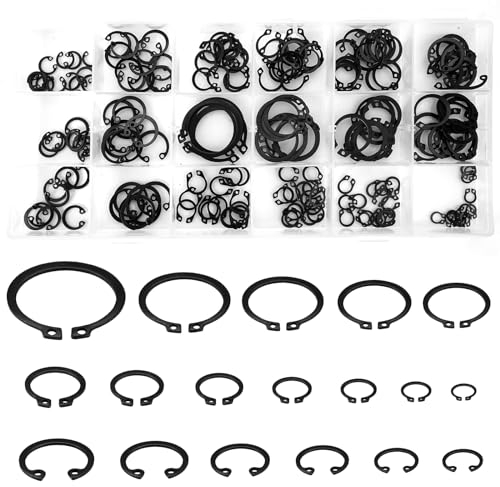 225 Piezas Anillos de Seguridad, Anillos Seguros Negra, Circlip C-Clip Snap, E-clip Anillo de Retención Circlips, con Caja de Almacenamiento, para Fijar Rodamientos Engranajes Poleas (M6-M32)