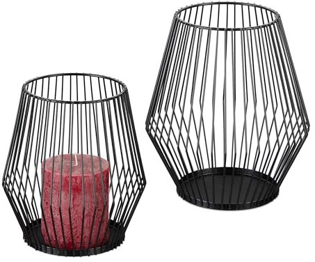 Relaxdays Kerzenständer, 2 Größen, Draht-Design, Metall, Votiv- & Stumpenkerzen, Deko Kerzenhalter für Zuhause, schwarz
