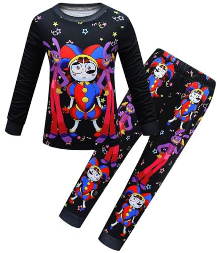 Jax Digital Circus Langarm Shirt Caine Erstaunliche Pomni Tee Shirt Hose 2teilige Sets Nette Cartoon Kleidung (Schwarz 1, 110-120)