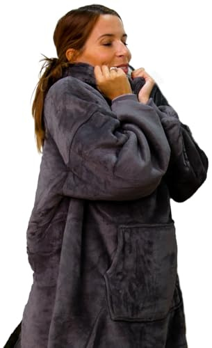 JML Oversized Hoodie Blanket | Reversible Plush Fleece Wearable Throw with Sleeves and Pockets, Comfy Sherpa Hooded Sweatshirt, Ideal Birthday Present for