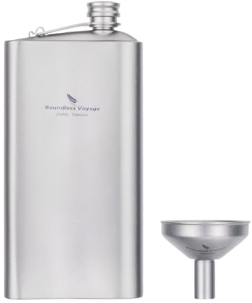 Boundless Voyage D-Ti3074D Flasque en titane pour homme ultralégère et étanche avec bouchon à vis et entonnoir verseur, 250 ml