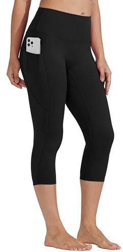 WILLIT Damen Yoga Capri Leggings mit Taschen High Waisted Übung Capris Hosen für Casual Sommer Workout Schwarz XXL