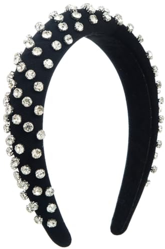 scicent Haarreif Schwarz Strass-Stirnband Bling Crystal Haar Creolen Glitter Sparkle Dick Gepolstertes Haarband Diamond Beads Headband Mode Haarschmuck für Frauen Mädchen (schwarz) - 25910