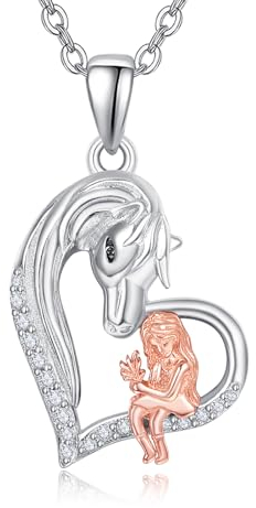 Mädchen und Pferd Halskette für Mädchen 925 Sterling Silber Pferdeschmuck Herz Pferd Kette Anhänger Geschenke für Frauen