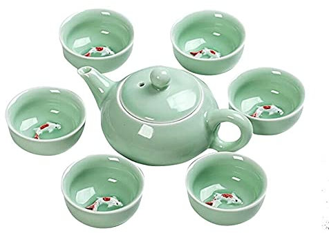 JKJZSALJ Service À Thé Cadeau Chine Voyage Kung Fu Service À Thé en Céramique Portable Porcelaine Gaiwan Carpe Tasse À Thé Thé Cérémonie Théière Boîte Cadeau Soucoupe Ensemble De