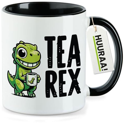 Huuraa Kaffeetasse Tea Rex Dinosaurier Geschenk 330ml Schwarz Tea Rex Präsent