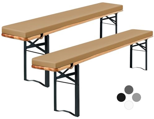 Showgeous 2er-Pack Bierbankauflage Gepolstert für Bierzeltgarnitur Bankauflage 220x25x3cm XL Waschbare Bierbankauflagen Gepolstert Auflage für Biertisch & Partyzeltgarnitur(Camel,Wasserabweisend)