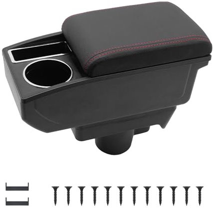 KAERGK Auto Armlehnen für Opel Astra H Mittelkonsolen für Kfz Doppelter Stauraum mit Getränkehalter Einfache Montage Bequemes und Strapazierfähiges Leder Schwarz (Rote Linie)