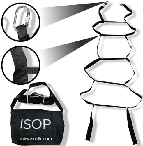 ISOP Notleiter 4-stöckig 10 m | Wiederverwendbare Sicherheitsleiter für Kinder und Erwachsene | Robuste Kletterstrickleiter mit Karabinerhaken | Leicht, kompakt und langlebig bis zu 200kg