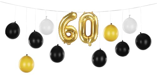 Girlande Ballon 60 Luftballons 60. Geburtstag Folienballon 60 Ballongirlande Gold Deko Geburtstag 60 Mann Frau 60 Jahre Jubiläum Diamant Hochzeit, 3 DIY Varianten, Farben Gold, Schwarz, Weiß