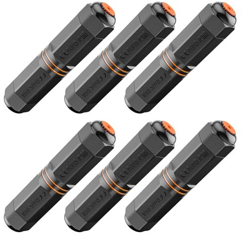VCE Waterproof RJ45 Coupler 10Gbps, CAT6A/CAT6/CAT5E/CAT5 Female-to-Female Outdoor RJ45 Connector Shielded, IP68 Network Cable Extender for Outdoor Use, 6-Pack