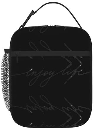 YQxwJL Enjoy Life - Borsa termica per il pranzo da donna, con testo nero scritto a mano, riutilizzabile, leggera