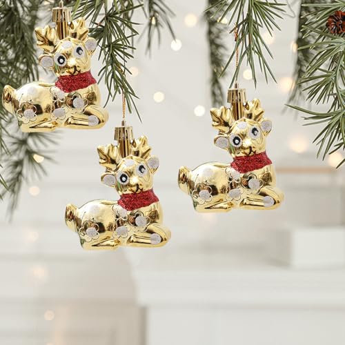 HERZONE Weihnachtsbaum Anhänger 8 Stück Weihnachtsanhänger Elch Deko Christbaumschmuck Weihnachtsdeko Verzierung für Weihnachtsbaum (A-Gold)
