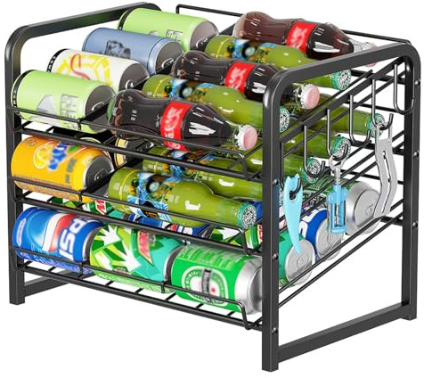 Cyiecw 3 Ebenen Aufbewahrungsregal Stapelbarer Dosenspender mit 6 Haken, Guter Dosenorganizer für Küchenschrank, Arbeitsplatten, Esszimmer, Dosen, Aufbewahrung für 36 Dosen